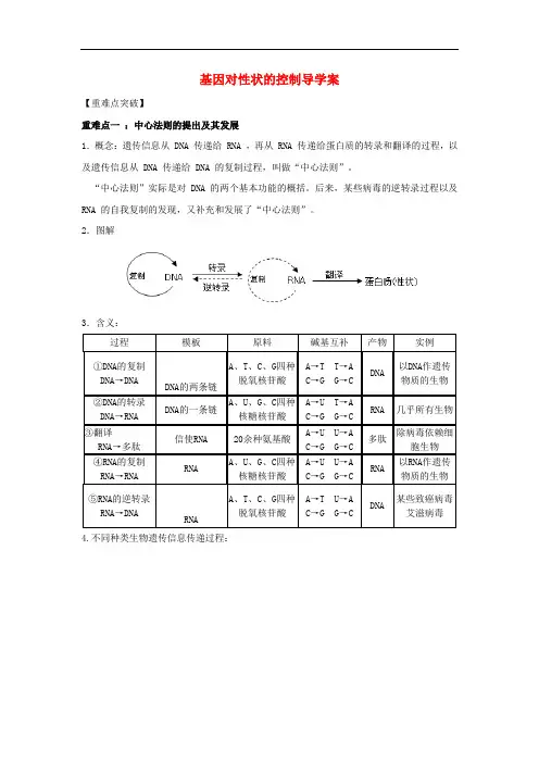 高三生物一轮复习 基因对性状的控制导学案 新人教版