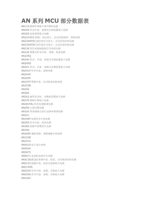 AN系列MCU部分数据表