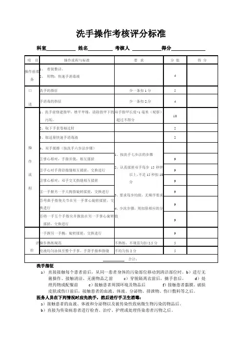 医院洗手操作考核评分标准