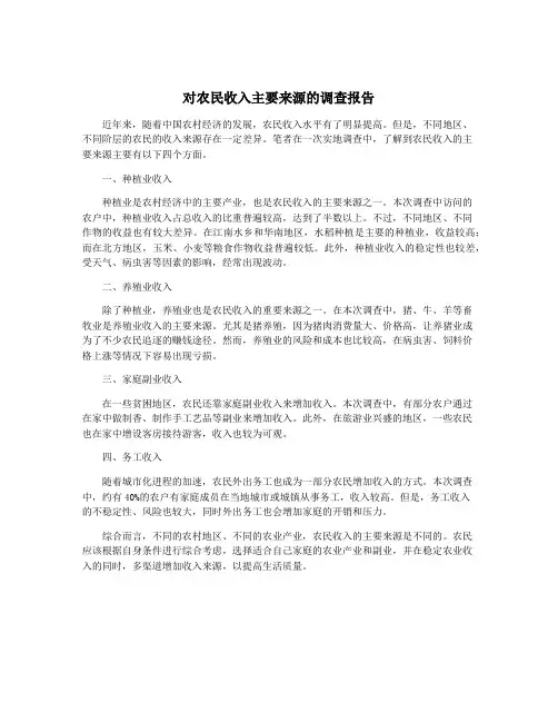对农民收入主要来源的调查报告