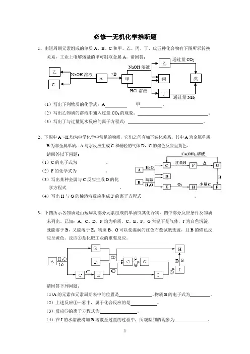 必修一无机化学推断题