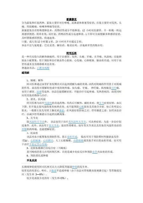 医院各个科室常用药