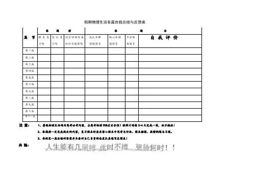 13 假期物理生活各篇自我总结与反馈表