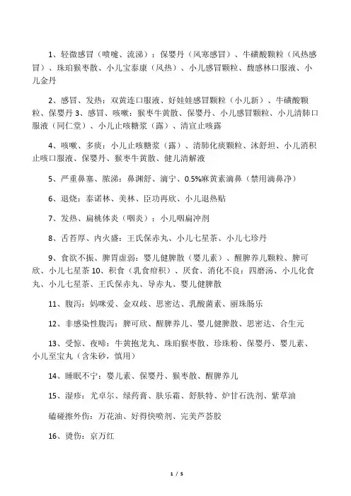 小儿感冒发烧常用药