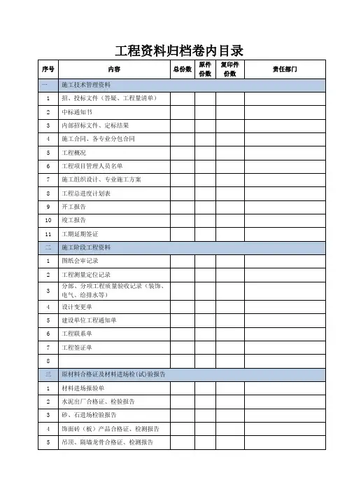 工程资料归档目录表