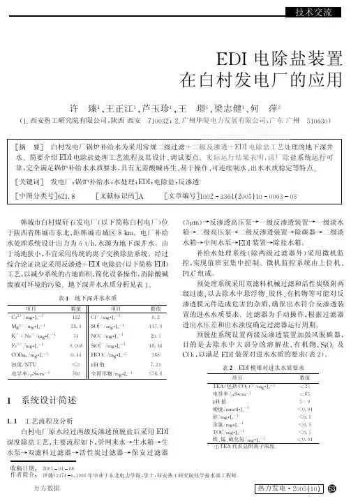 EDI电除盐装置在白村发电厂的应用