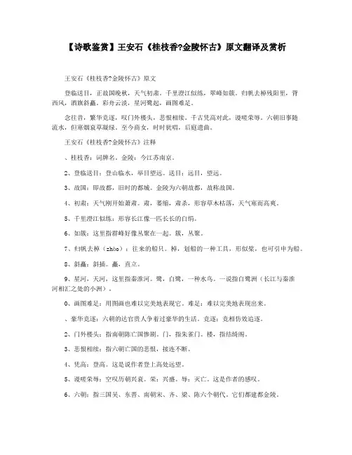 【诗歌鉴赏】王安石《桂枝香金陵怀古》原文翻译及赏析