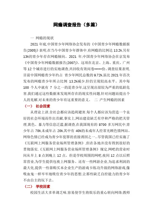 网瘾调查报告(多篇)