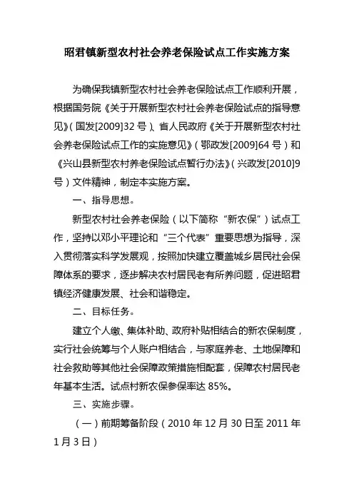 昭君镇新型农村社会养老保险试点工作实施方案
