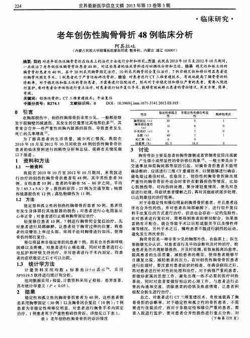 老年创伤性胸骨骨折48例临床分析