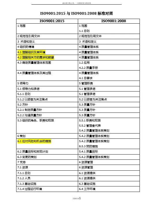 ISO90012015与ISO90012008标准对照 2