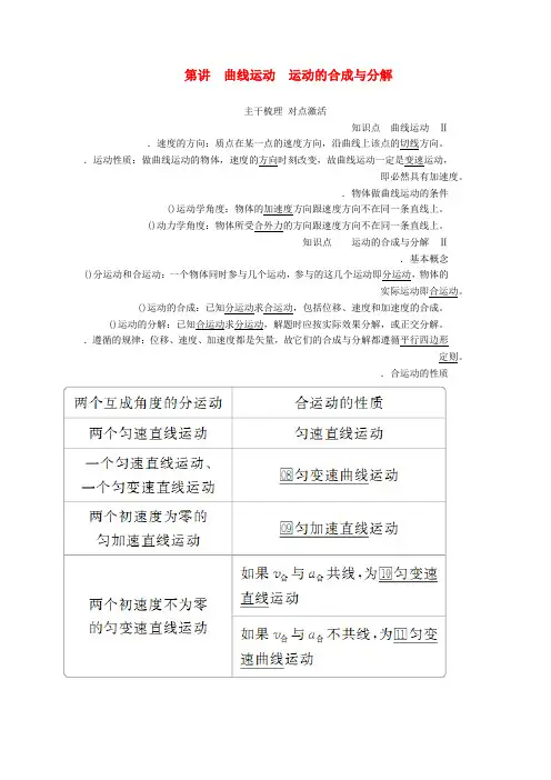 2020高考物理一轮复习第四章第1讲曲线运动运动的合成与分解学案含解析