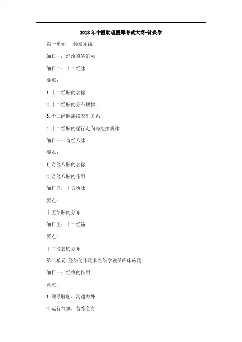2018年中医助理医师考试大纲-针灸学