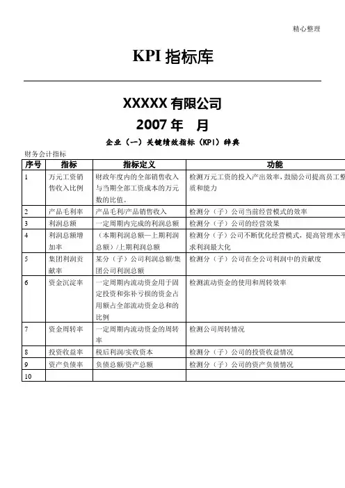 制造业KPI指标分析 2