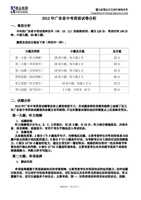 2012广东中考英语试卷分析