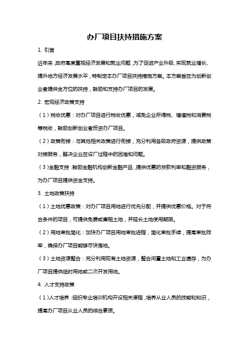 办厂项目扶持措施方案