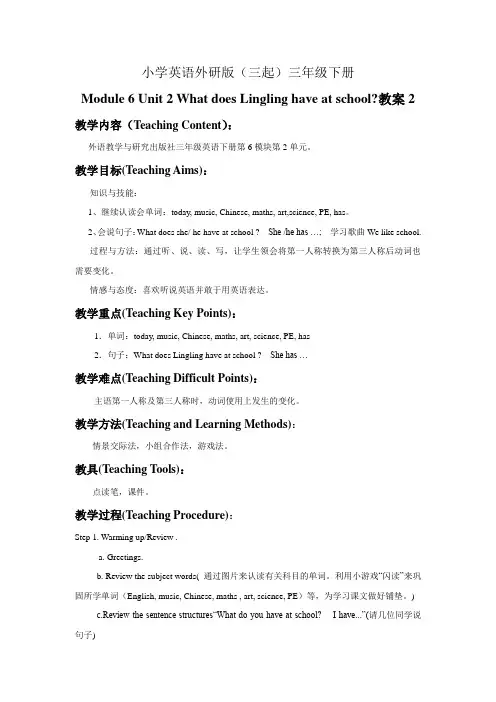 小学英语外研版(三起)三年级下册Module+6+Unit+2++What+does+Lingling+have+at+school教案2