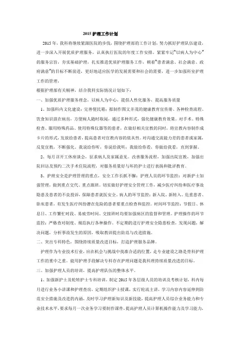 2015护理计划