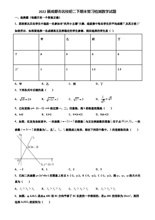 2022届成都市名校初二下期末复习检测数学试题含解析