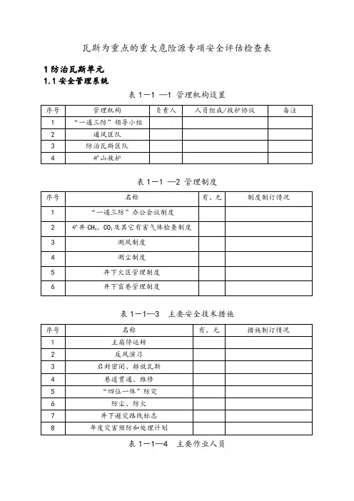 瓦斯专项安全评估检查表