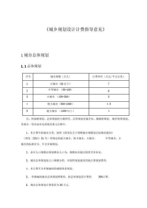 2017修订《城市规划设计计费指导意见》