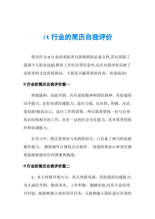 it行业的简历自我评价