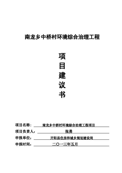 南龙乡中桥村农村环境综合治理工程建议书