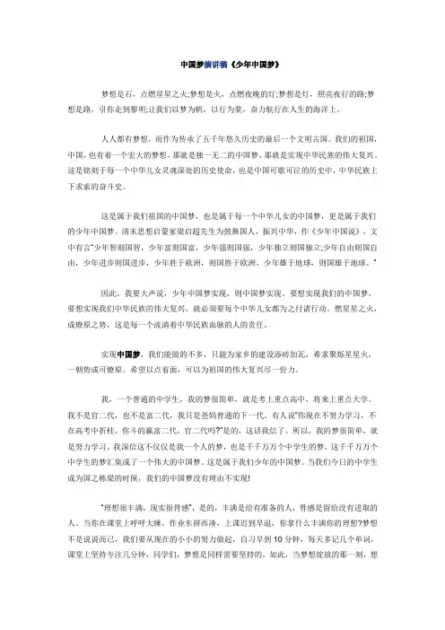 中国梦演讲稿《少年中国梦》