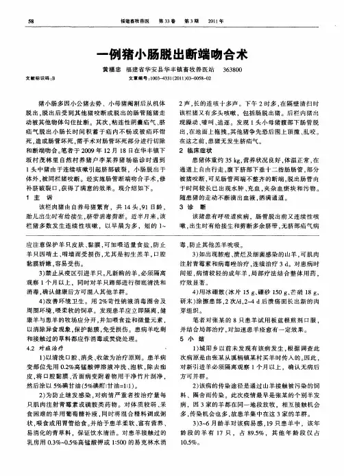 一例猪小肠脱出断端吻合术