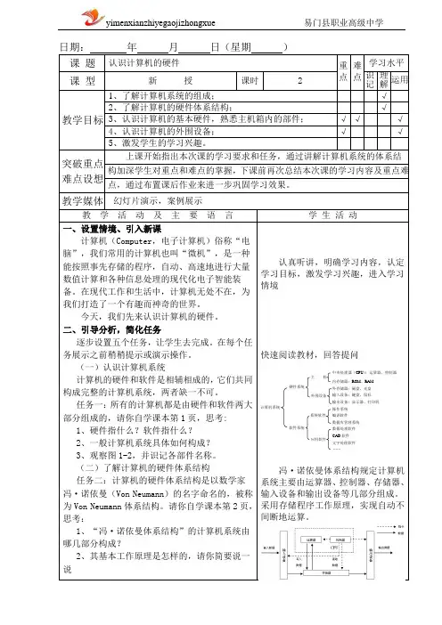 认识计算机硬件教案