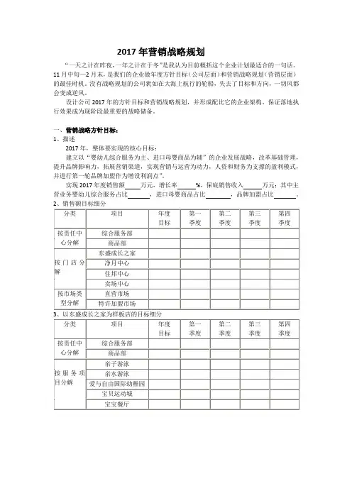 2017年营销战略规划