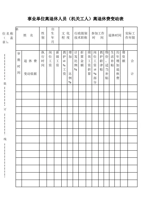 机关、事业单位离、退休人员退休费变动表