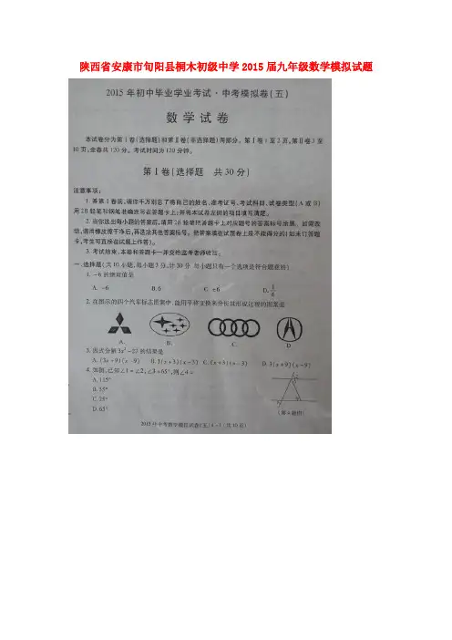 安康市旬阳县桐木初级中学2015届九年级数学模拟试题