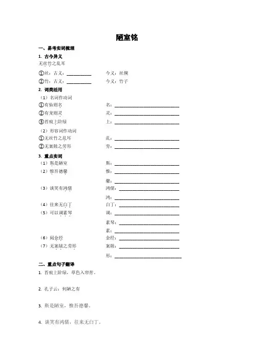 陋室铭习题及答案