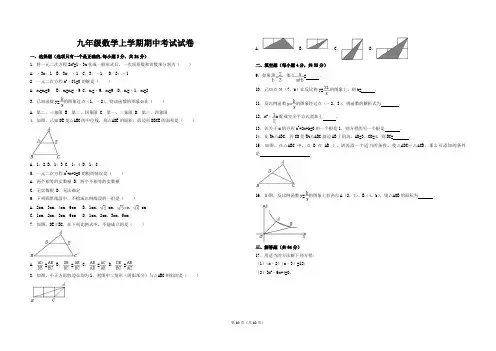 九年级上学期 数学期中考试试卷