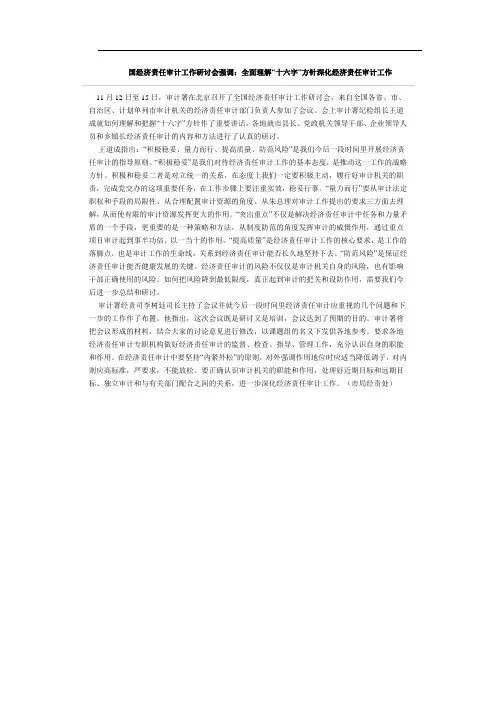 国经济责任审计工作研讨会强调：全面理解“十六字”方针深化经济责任审计工作