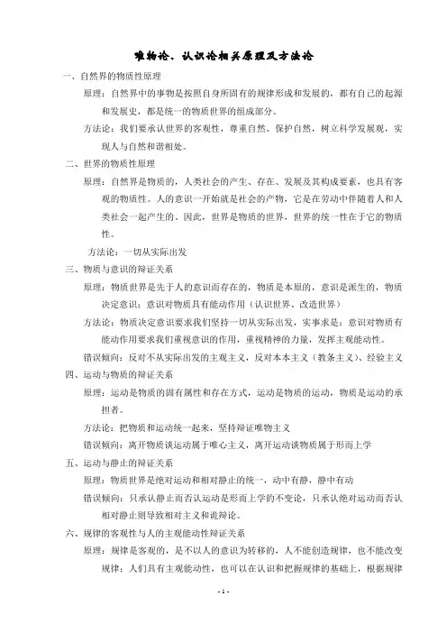 唯物论、认识论相关原理及方法论