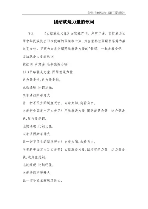 团结就是力量的歌词