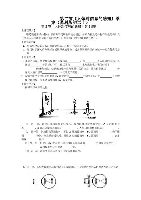 第二节《人体对信息的感知》学案(苏科版初二上)