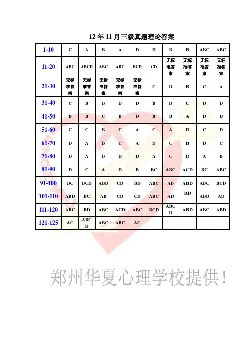2012年11月三级心理咨询师真题答案(理论+技能)