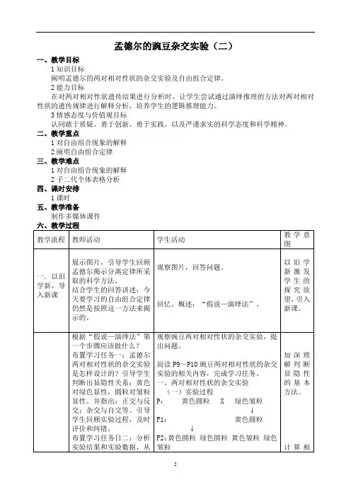 孟德尔的豌豆杂交实验(二)教学设计
