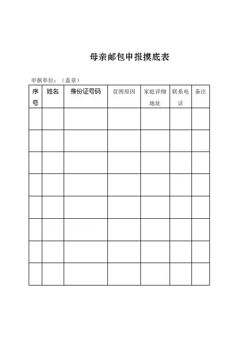 母亲邮包申报摸底表