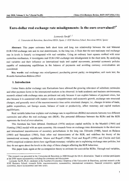 Euro-dollar real exchange rate misalignments: Is the euro overvalued?