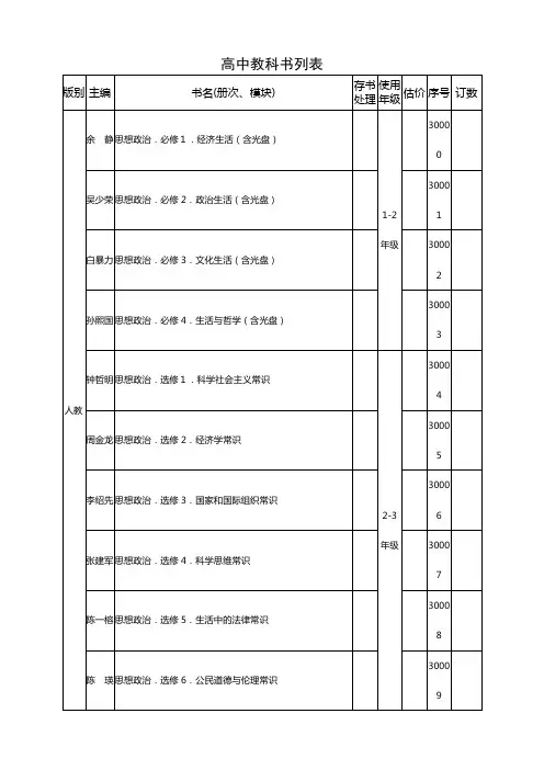 高中教科书列表