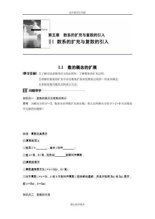 北师版数学高二-选修2-2教案5.1.1数的概念的扩展