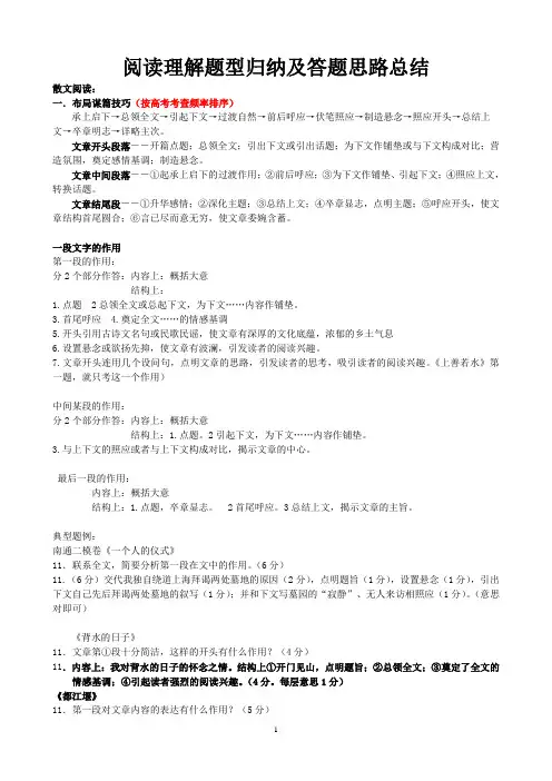 阅读理解题型及答题思路总结剖析