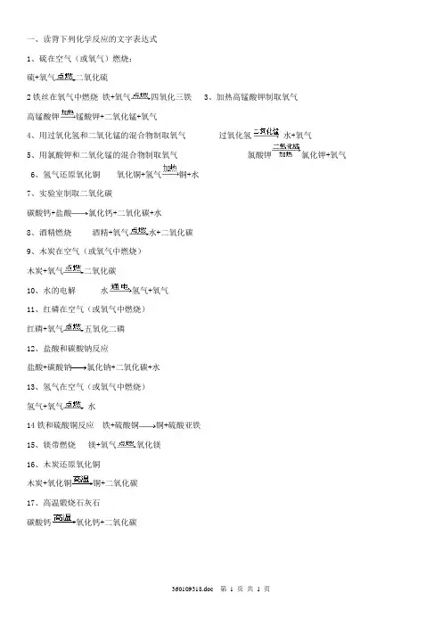 化学反应的文字表达式