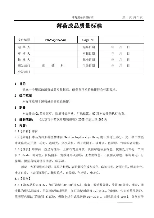 薄荷成品质量标准
