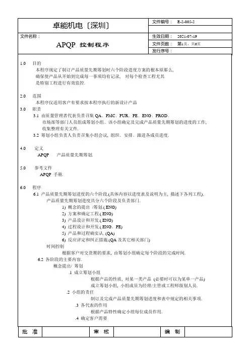 APQP 程序