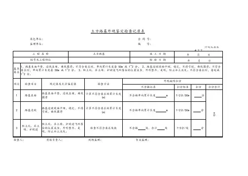 土方路基外观鉴定检查记录表